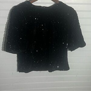 Nanette Lepore Black Velvet Sequin Party Blouse Size Medium